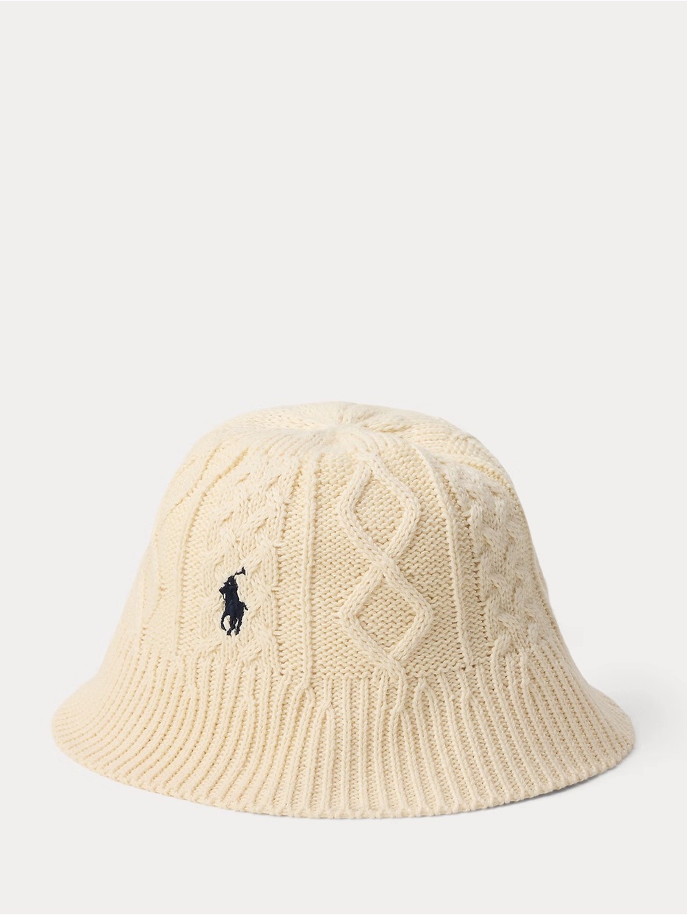 NWT Polo Ralph Lauren Cable Knit Cotton Cashmere Logo Bucket Hat Deckwash White